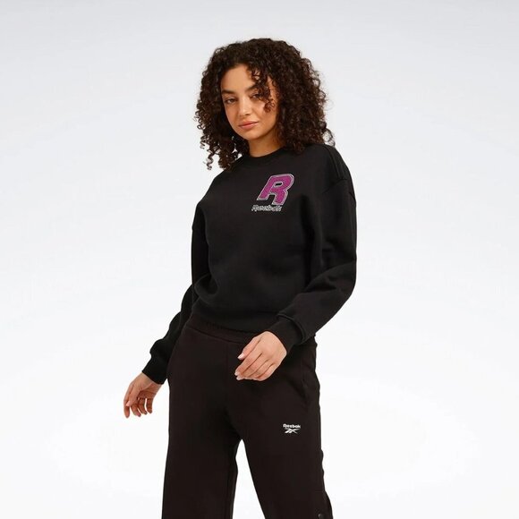 Reebok OV CREW Siyah Kadın Sweatshirt Womens Medium Black NWT - Picture 1 of 7